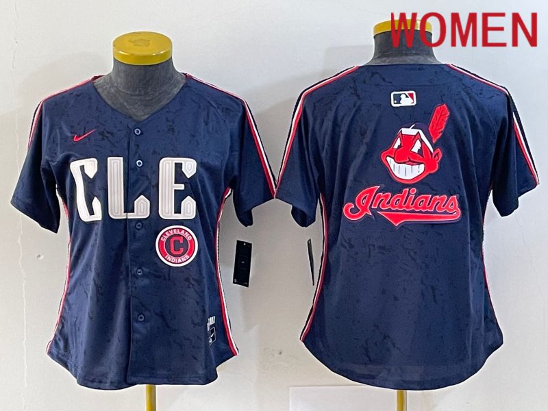 Women Cleveland Indians Blank Blue City Edition Nike 2024 MLB Jersey style 6